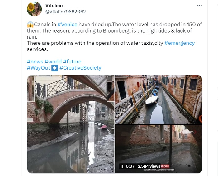 Kanal-kanal kecil di Venesia sedang berjuang melawan surutnya air yang terbilang parah.