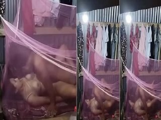 Desi villager couple having sex behind a mosquito net