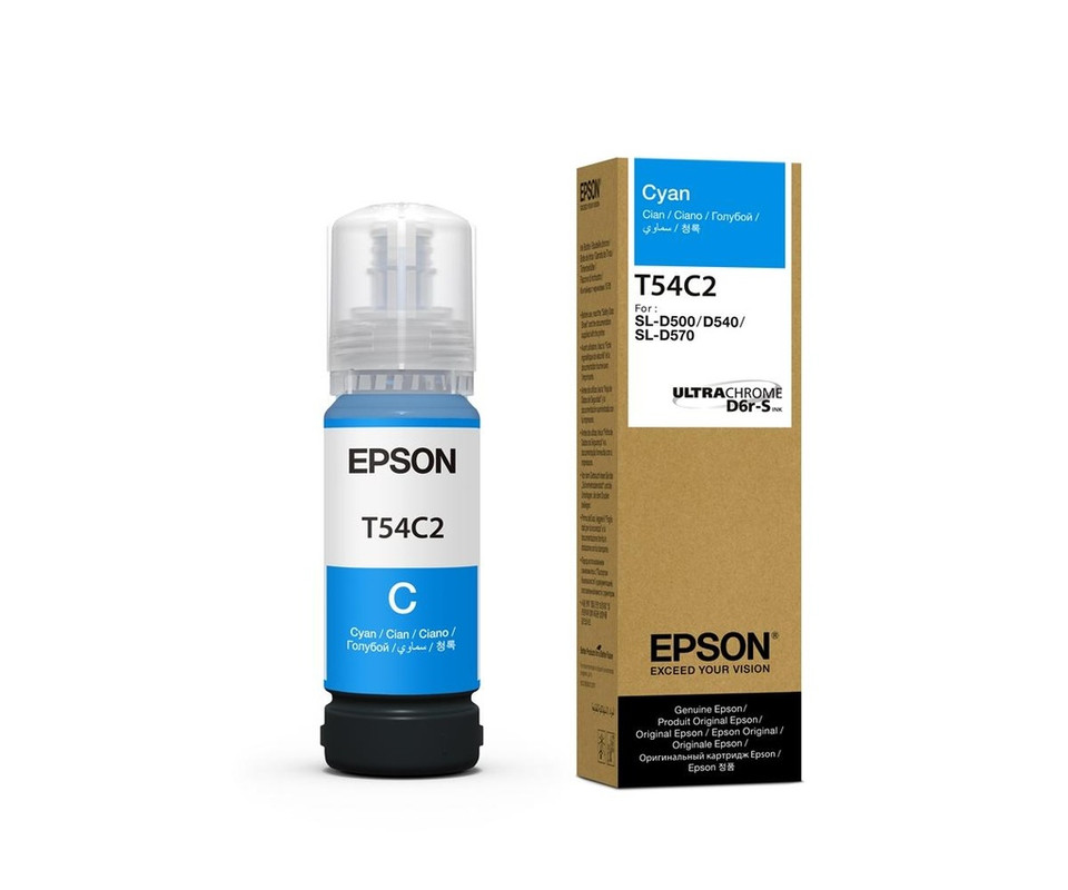 Botella de tinta original Epson UltraChrome D6R-S de color cian.