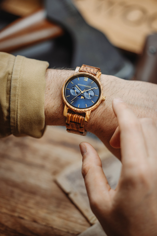 Wood-Watch-wooden-watch-The-Sailor-showcasing-moonphase-movement-and-slim-case-design