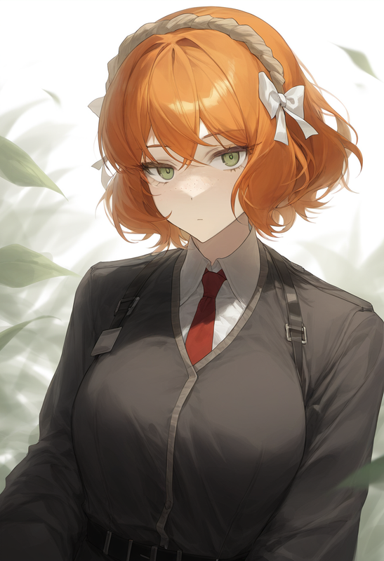 depth of field, 1girl, ishmael (limbus company), short hair, orange hair, {{gree s-1348337942