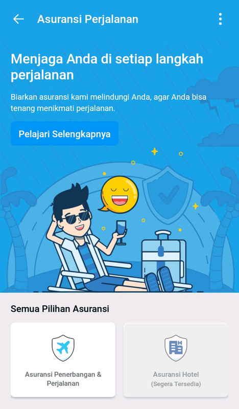 Menu asuransi perjalanan Traveloka.