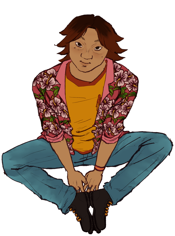 a coloured sketch of daisuke from mouthwashing sitting. also an example of work i have done for a url