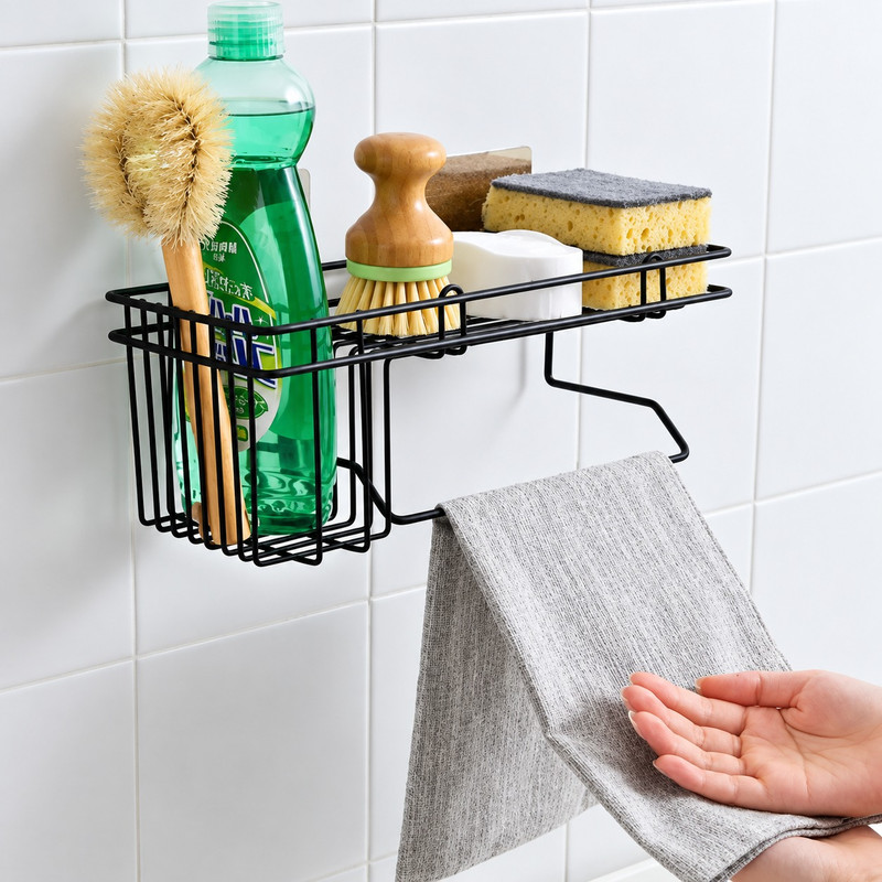 Wall-Mounted Shower Caddy with Hooks – Bathroom Storage & Organizer Rack
