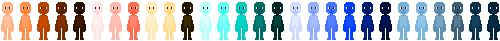 arms down, small, mostly blue skin tones