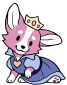 A pink corgi in a blue princess dress