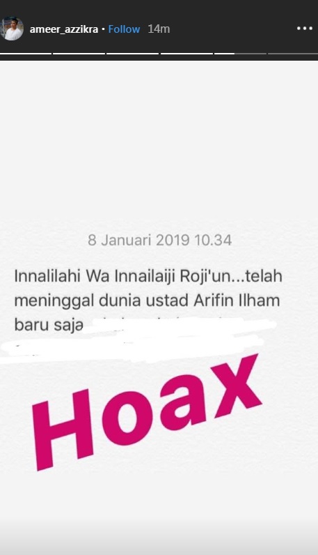 Kabar hoax Ustad Arifin meninggal dunia