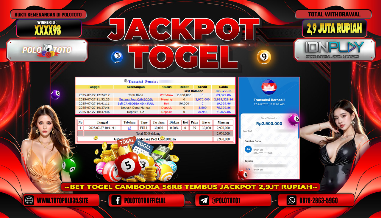 POLOTOTO JACKPOT TOGEL POOL CAMBODIA  Rp.2.900.000,- LUNAS