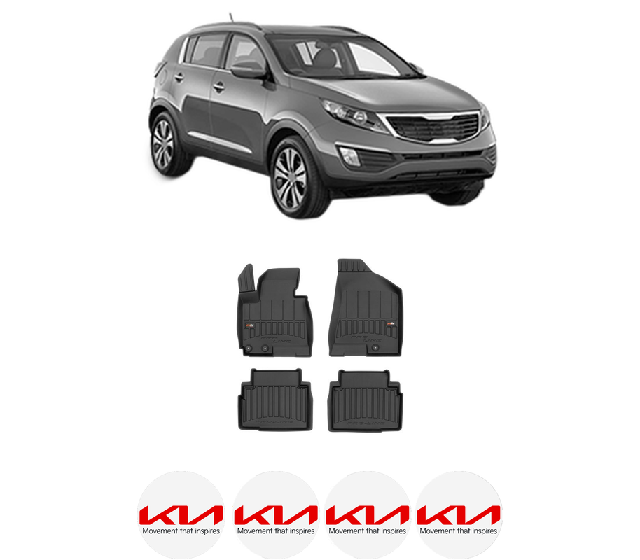 Set covorase presuri KIA SPORTAGE III (SL) din 2010-2016, auto, din cauciuc thermoplastic, 4 Stickere auto cu KIA