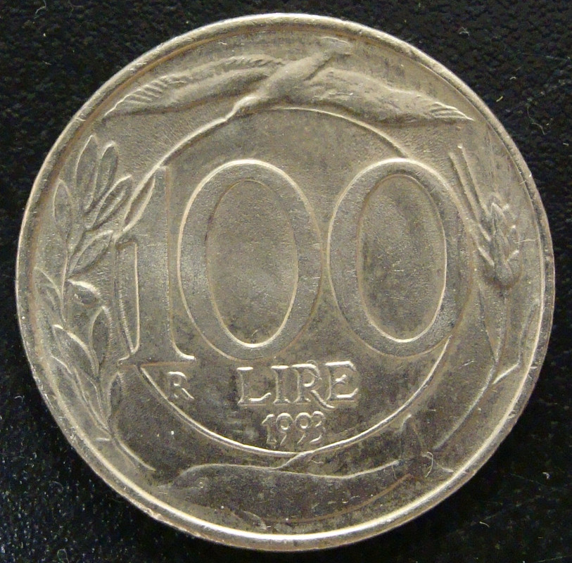 100 Liras. Italia (1993)  ITA-100-Liras-1993-rev