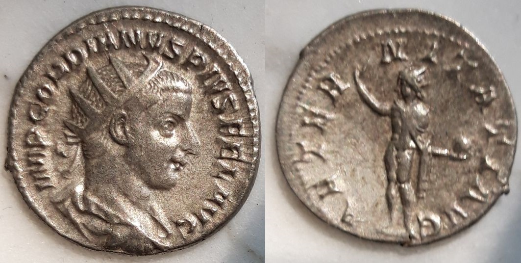 GORDIANO - Antoniniano y Denario de Gordiano III. AETERNITATI AVG. Sol estante a izq. Roma G31