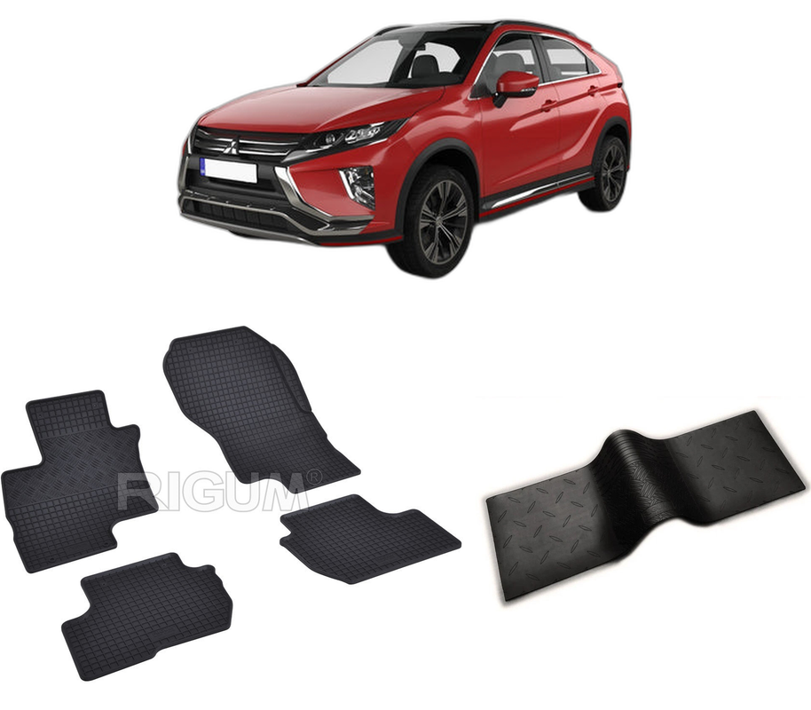 Set covorase auto MITSUBISHI ECLIPSE CROSS PHEV din 2021-PREZENT, cu covoras tunel median, CAROSERIE SUV, Presuri cauciuc 100%, compatibil cu autoturismul MITSUBISHI ECLIPSE CROSS PHEV, Rigum