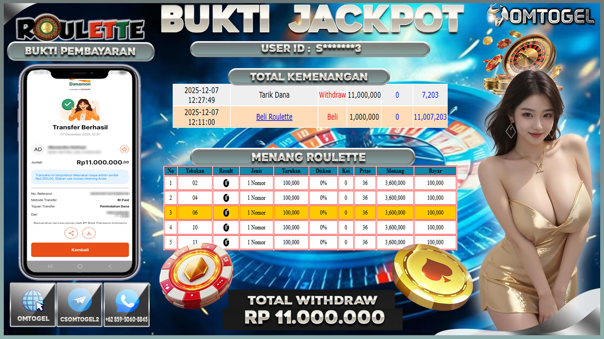 OMTOGEL JACKPOT LIVE GAMES ROULETTE  ,11 JUTA DI BAYAR LUNAS ,-