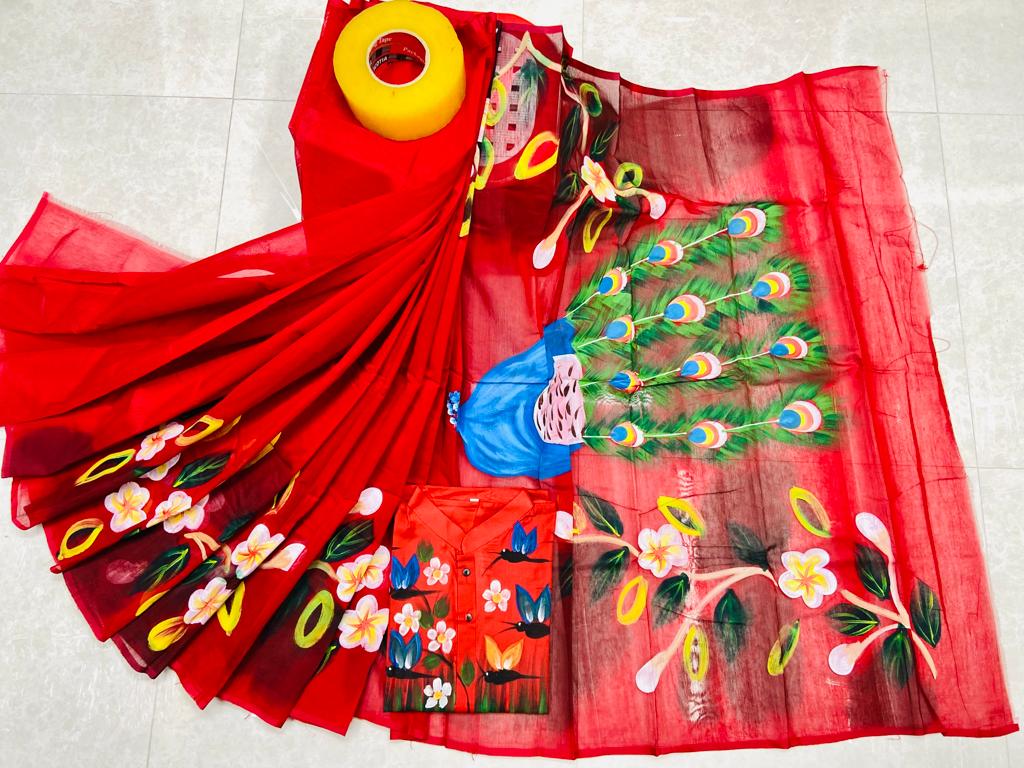 Hand Print Sharee Panjabi Couple Set