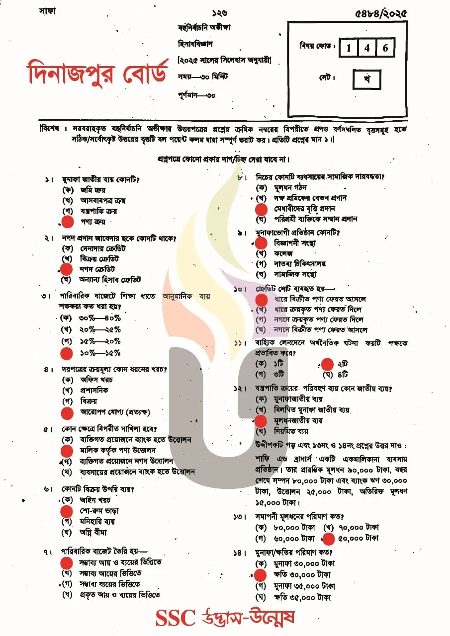 Accounting MCQ Question solution 2025 Dinajpur Board