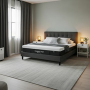 Minimalist bedroom layout with organized storage and clean surfaces for a stress-free sleep environment