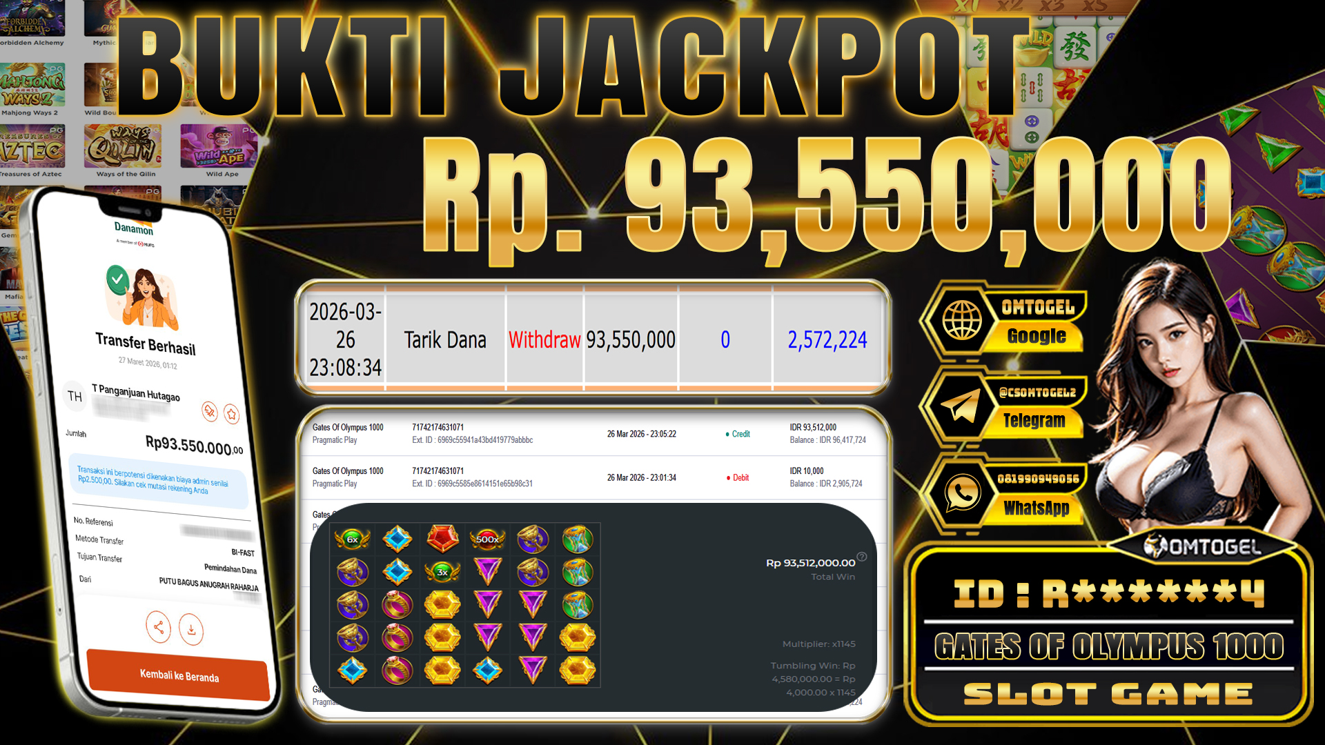 OMTOGEL JACKPOT PRAGMATIC PLAY GATES OF OLYMPUS 1000,93 JUTA DI BAYAR LUNAS ,-