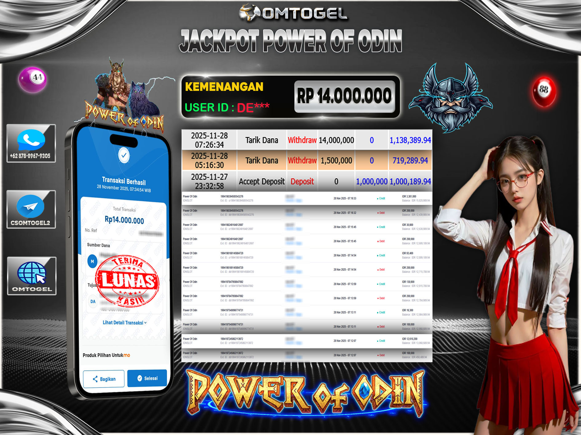 OMTOGEL JACKPOT IDNSLOT POWER OF ODIN ,14 JUTA DI BAYAR LUNAS ,-
