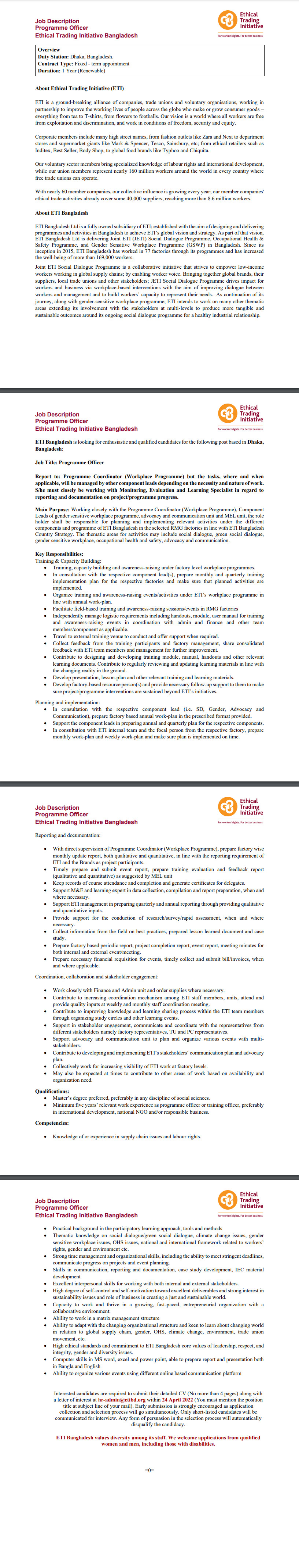 Ethical Trading Initiative Job Circular