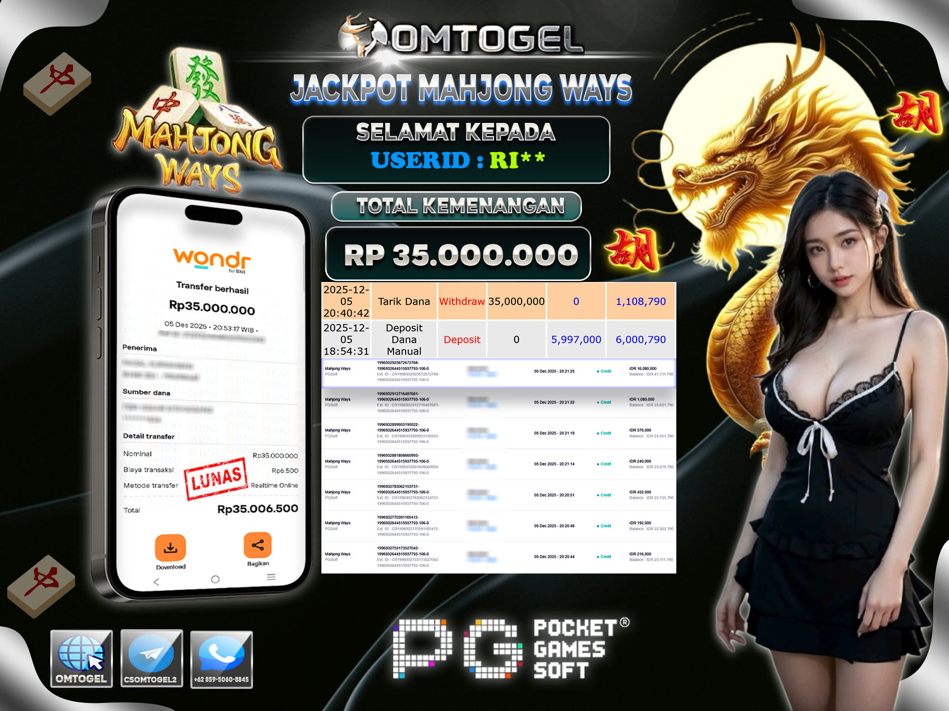 OMTOGEL JACKPOT PGSOFT MAHJONG WAYS  ,35 UTA DI BAYAR LUNAS ,-