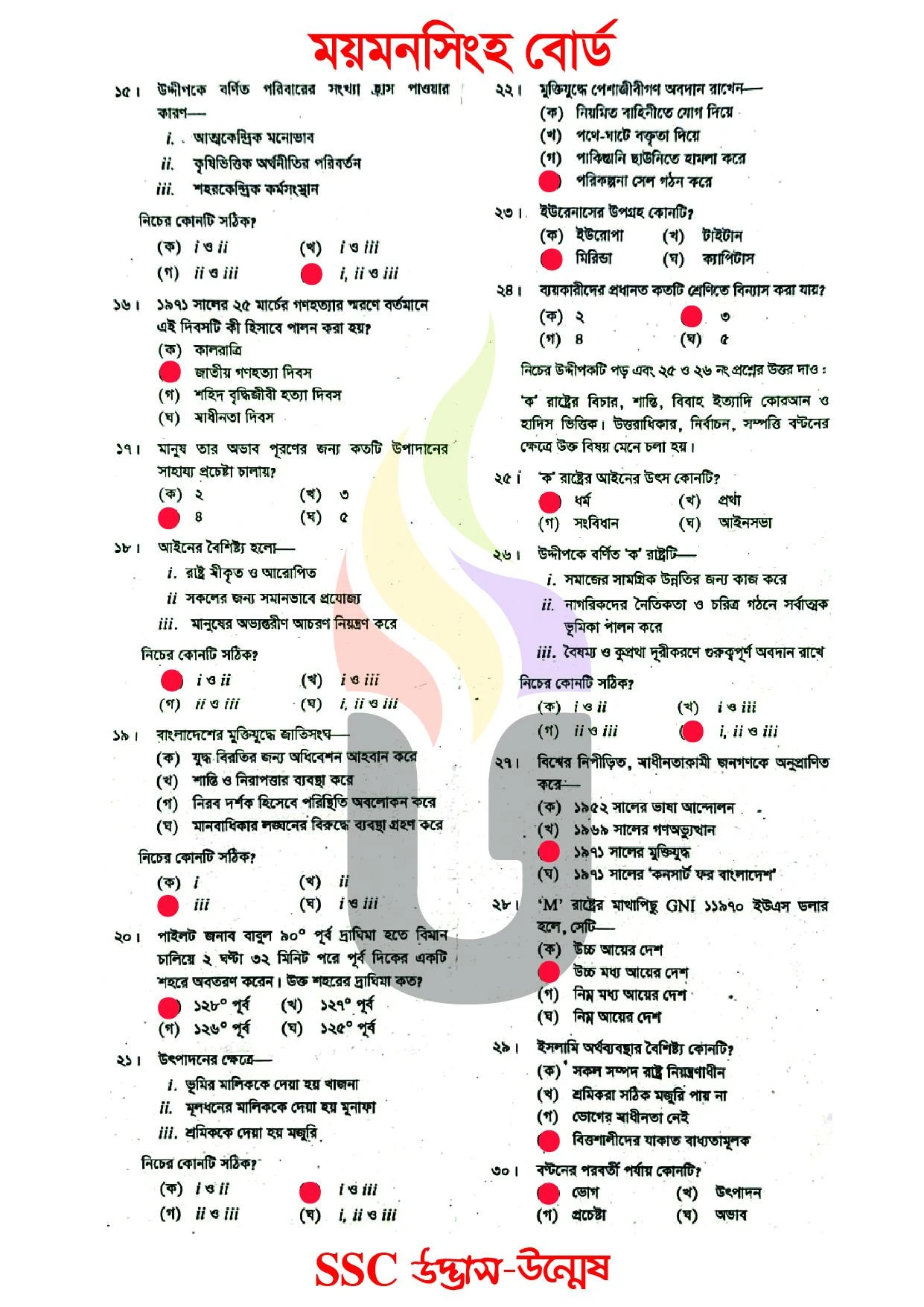 Bangladesh and Global Studies MCQ Exam 2026 Question Solution Mymensingh Board