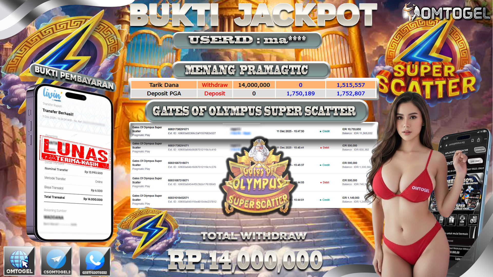 OMTOGEL JACKPOT PRAGMATIC PLAY GATES OF OLYMPUS SUPER SCATTER  ,14 JUTA DI BAYAR LUNAS ,-