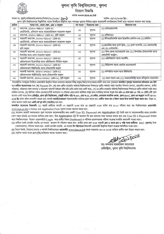 Khulna Agricultural University (KAU) Job Circular 2024 Jobs Test bd