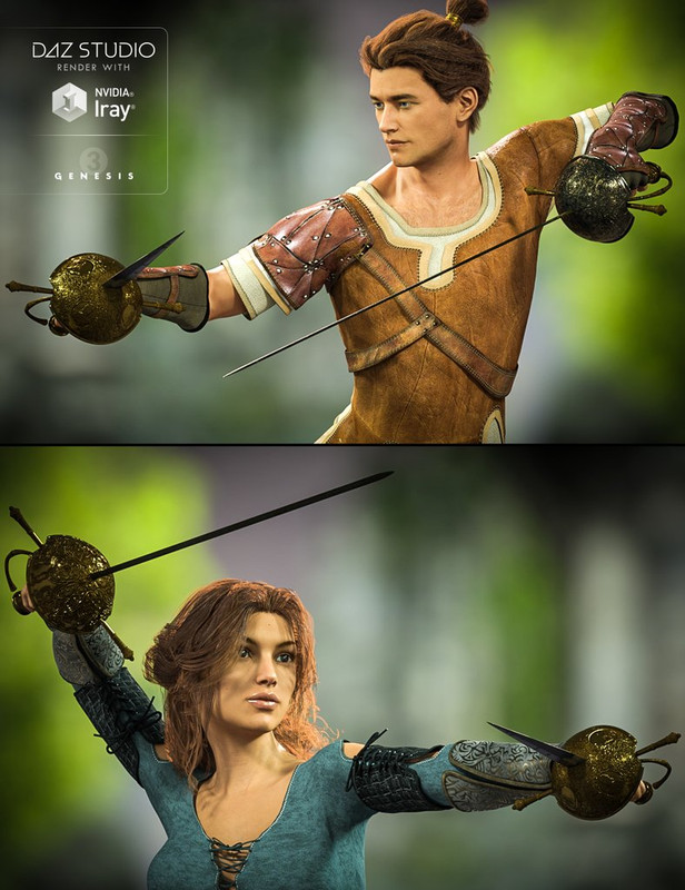 00 daz3d cazoleta swords and poses for genesis 3 male s and female s