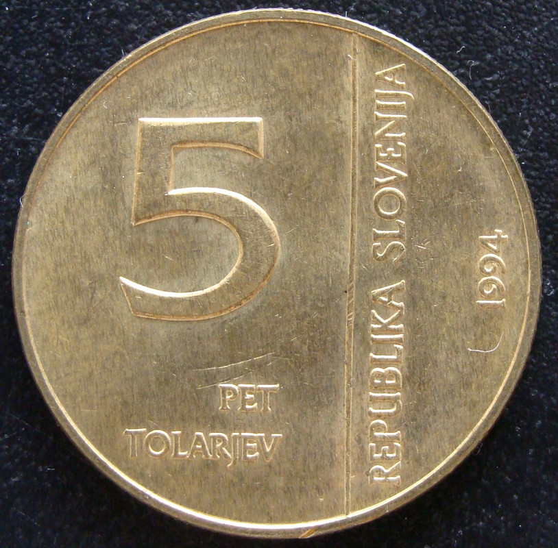 Eslovenia. Monedas conmemorativas de 5 Tolar (1993-1997) Completa. SLO-5-Tolar-1994-50-Aniversario-Banco-Nacional-anv