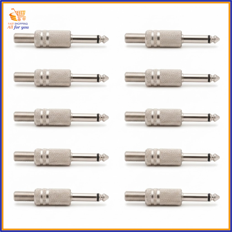 10pz Spina 2 Poli Mono Ø 6,3 mm Nichelata con Molla Guidacavo