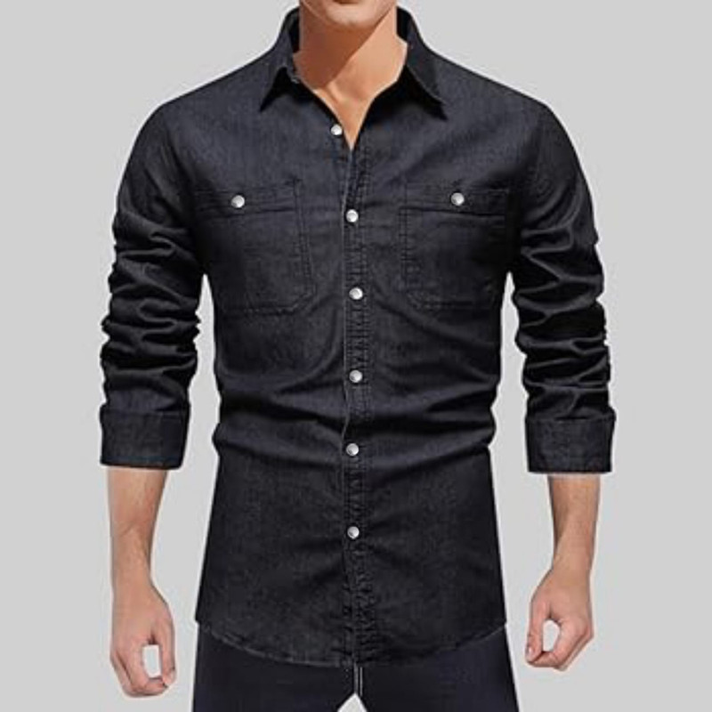 *পুরুষদের কেজুয়াল ডাবল পকেট ডেনিম শার্ট - স্টাইল এবং আরামের পারফেক্ট মিশ্রণ!*