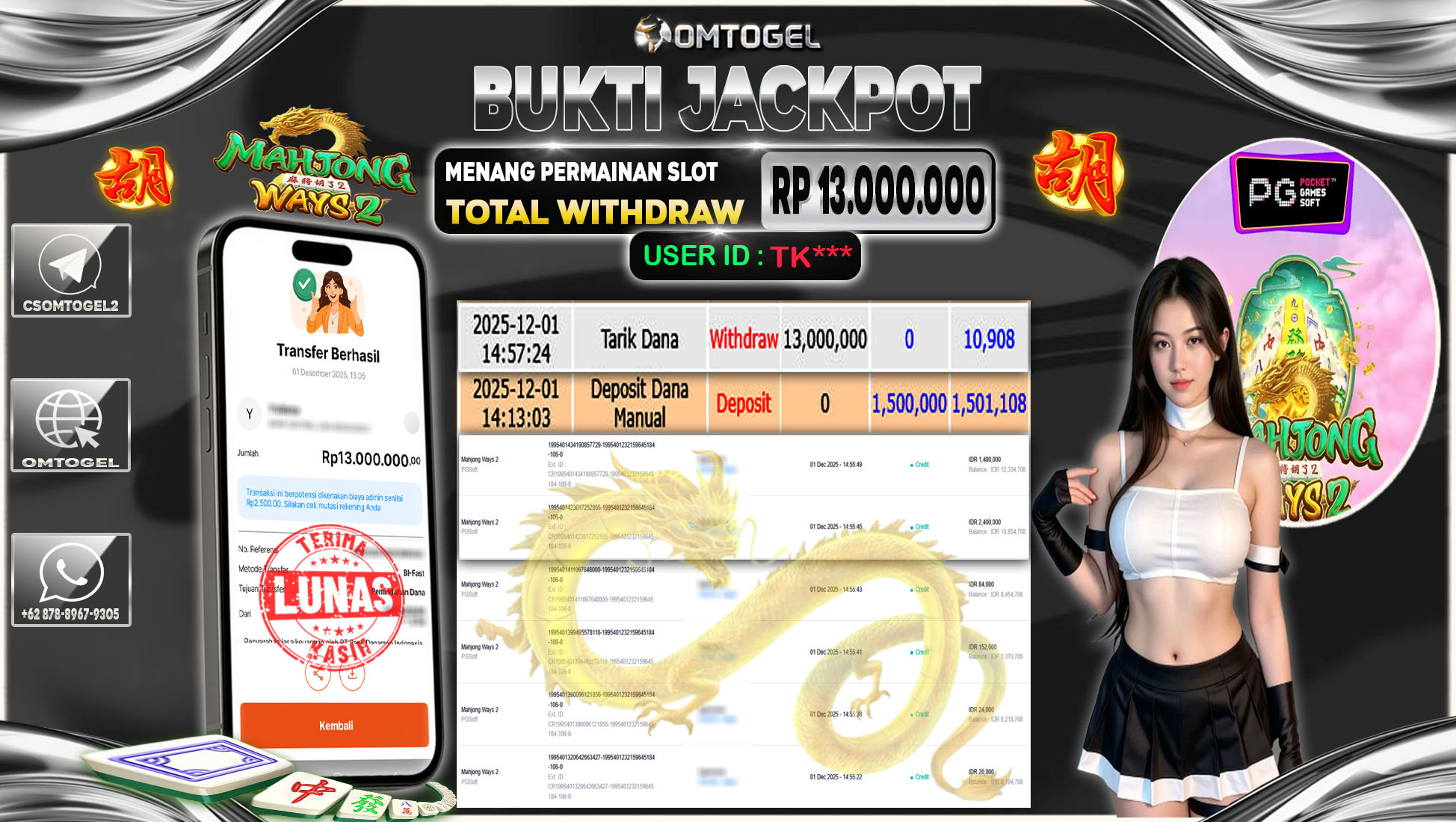 OMTOGEL JACKPOT PGSOFT MAHJONG WAYS 2  ,13 JUTA DI BAYAR LUNAS ,-