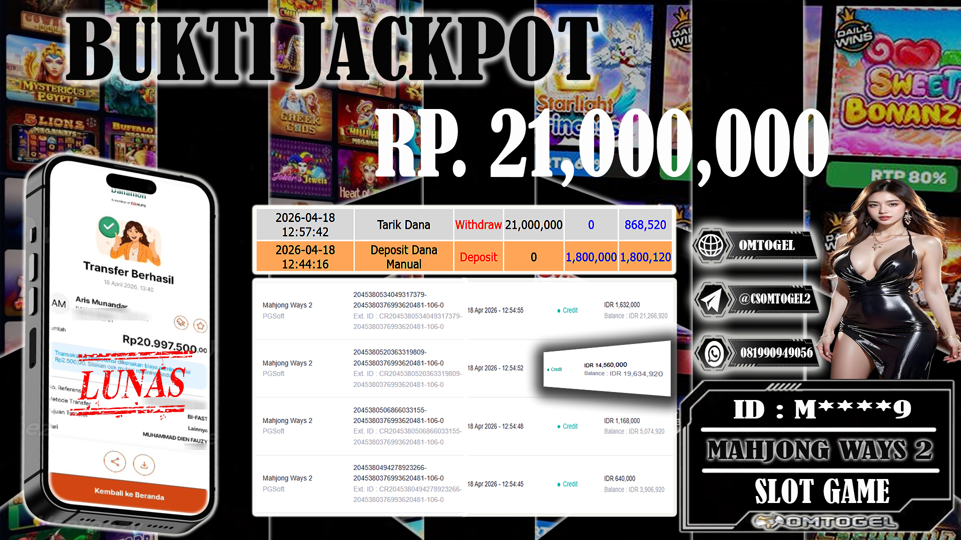OMTOGEL JACKPOT PGSOFT MAHJONG WAYS 2 , 21 JUTA DI BAYAR LUNAS ,-