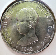 5 pesetas Alfonso XIII. 1888. Un Quijote que perdió el seso leyendo a Julio Verne. P1190077