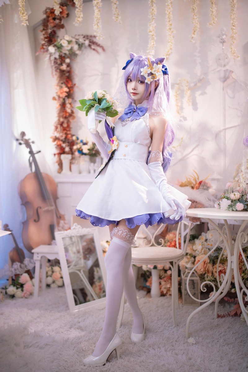 艾西Aiwest 刻晴花嫁Cosplay写真图集 原神刻晴婚纱高清图集 40P (223.2M)插图8