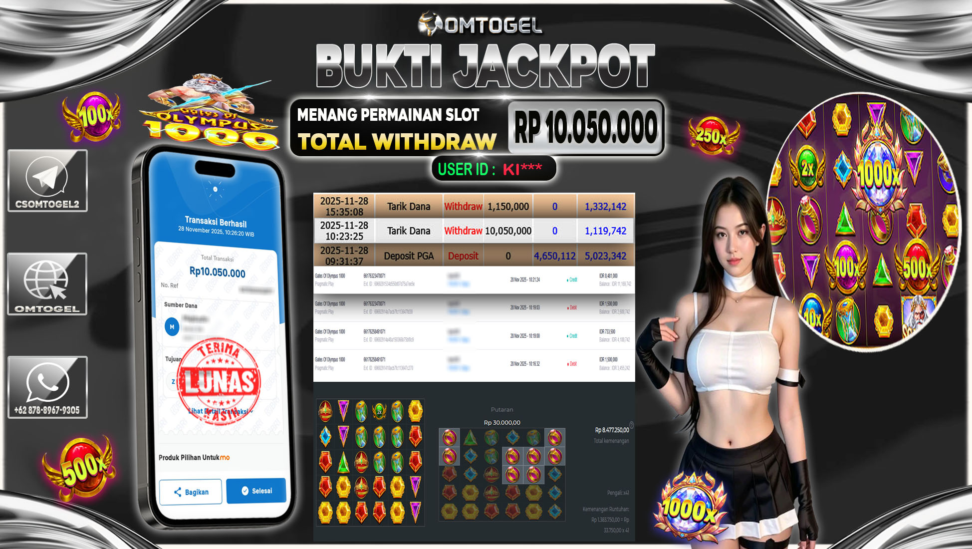 OMTOGEL JACKPOT PRAGMATIC PLAY GATES OF OLYMPUS 1000 ,10 JUTA DI BAYAR LUNAS ,-