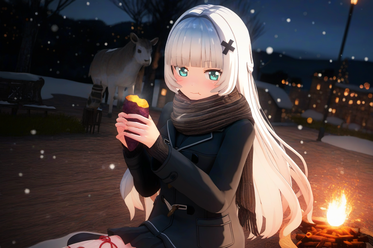 1girl, snow, {{{{{upper body}}}}}, aqua eyes, long hair, hime cut, white hair, s s-1833319598