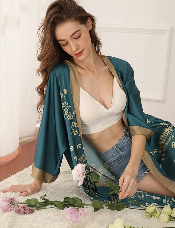 Aensso Long Soft Silky Kimono Robe