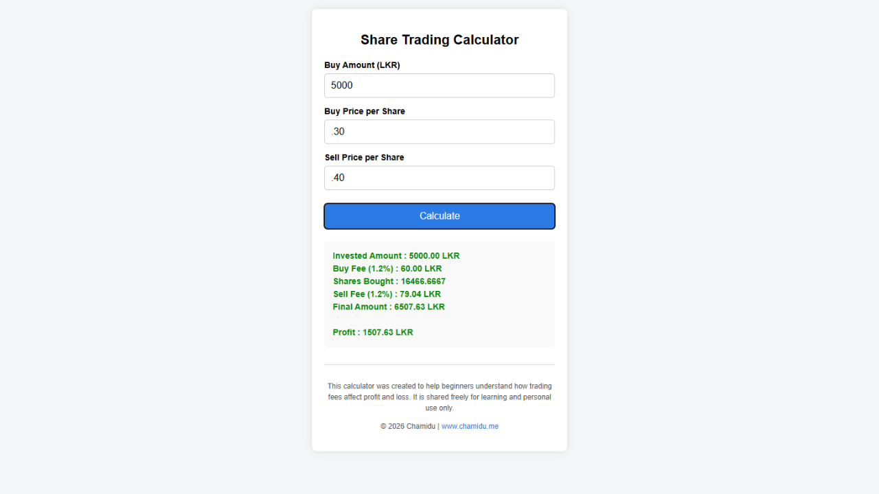 CSE Trading Calculator Preview