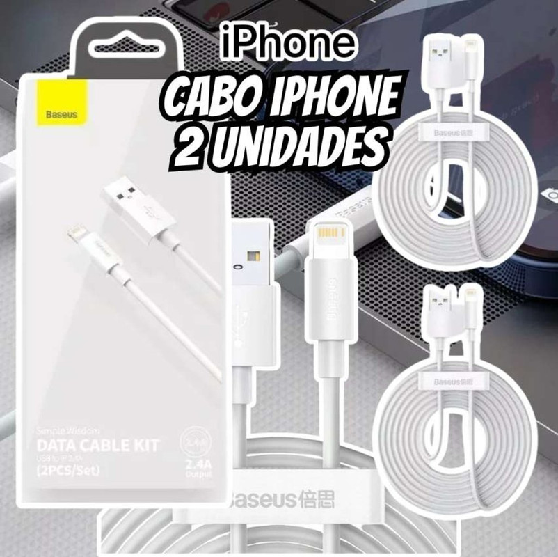 Kit 2 Cabos iPhone Lightning Baseus Simple Wisdom 150cm 2.4a Cor Branco