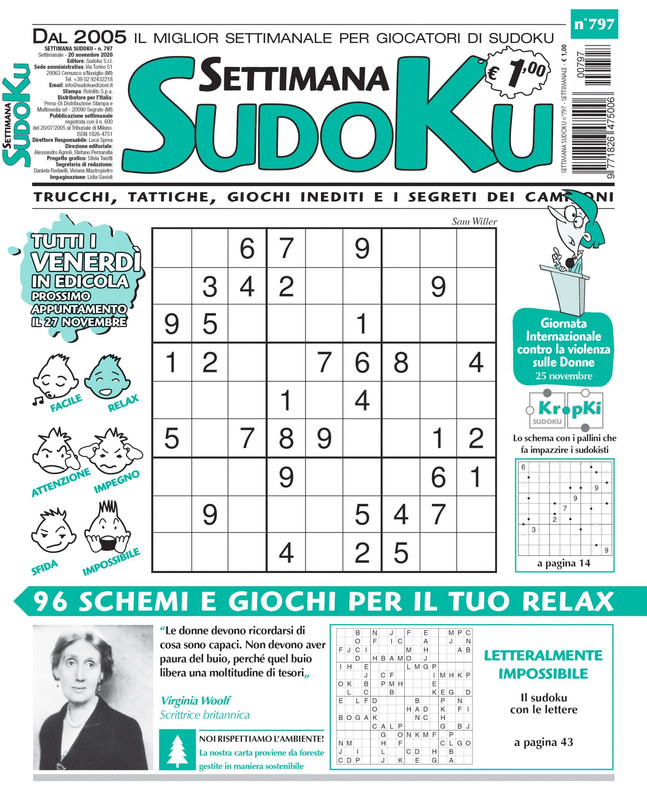 Settimana Sudoku N.797 – 20 Novembre 2020