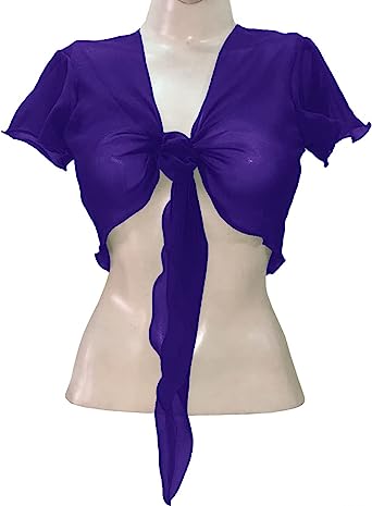 Women's Chiffon Choli Blouse Short Sleeve Tie Crop Top Shrug Belly Dance Gypsy - Bild 5 von 63