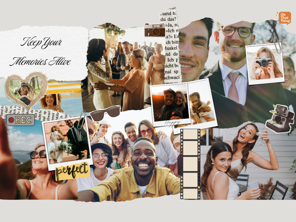 Collage of captured life moments with family, holidays, and love