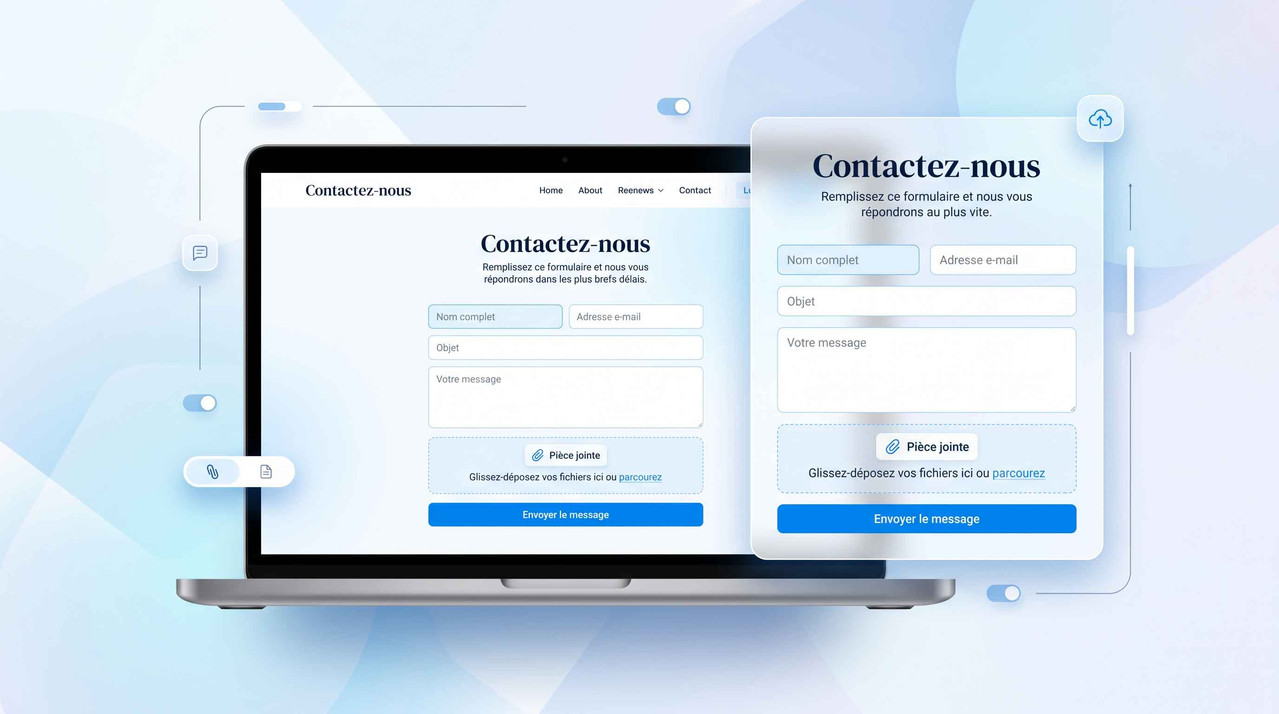 illustration formulaire de contact dans les tons bleus