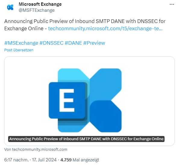  Public Preview of Inbound SMTP DANE with DNSSEC for Exchange Online 