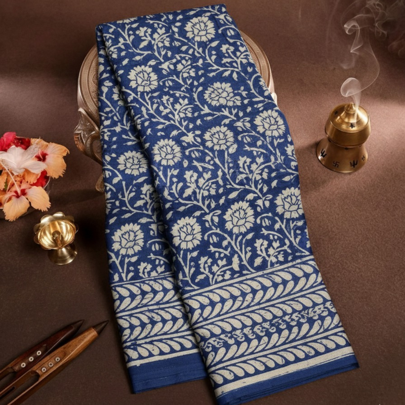 Flex Cotton Handblock Printed Saree | Durable, Elegant & Traditionally Crafted Design - 1