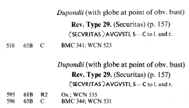 Dupondio de Nerón. SECVRITAS AVGVSTI. Securitas sedente a dcha. Lugdunum. 1