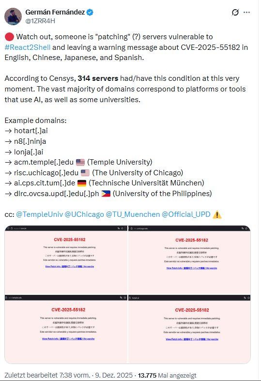 React2Shell wird gepatcht