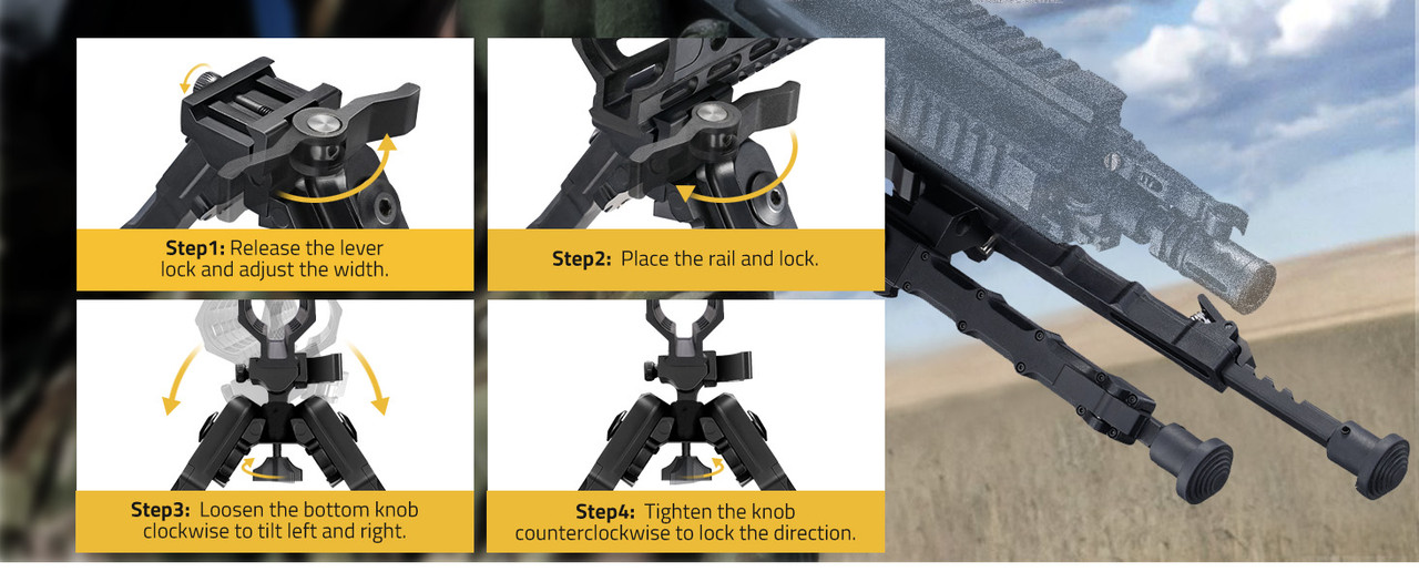 EZSHOOT adjustable rifle bipod quick release support system