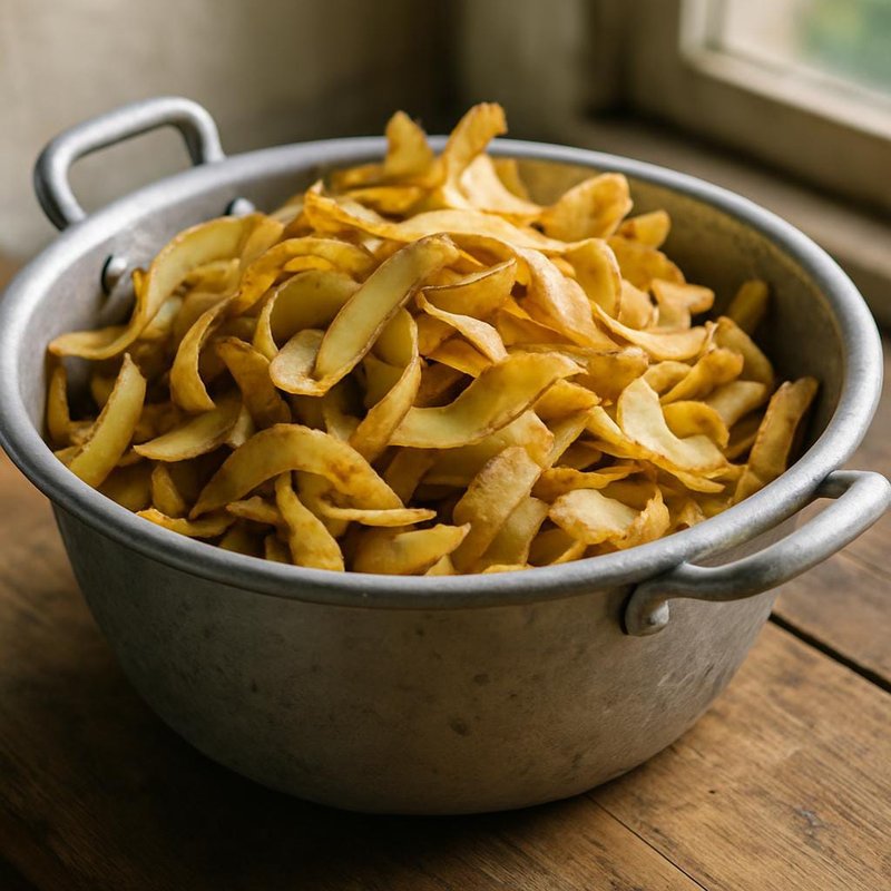 Cascas de batata crocantes em um prato, temperadas com ervas